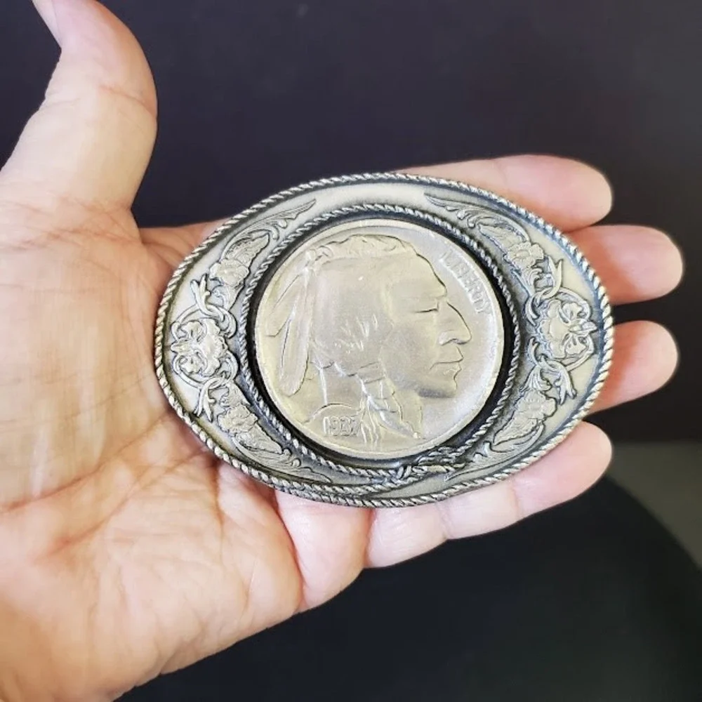 SISKIYOU Vintage 1981 Buffalo Nickel Design Belt Buckle 1937 Indian Head Western